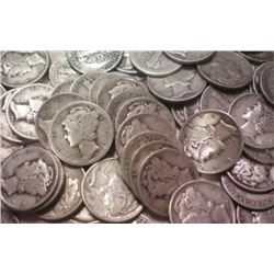 Lot of (100) $ 10 Face Value Mercury Dimes