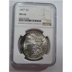 1887 MS 62 Crescent Toned NGC Morgan Dollar