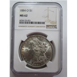 1884 O MS62 NGC Morgan Silver Dollar Toned Rim