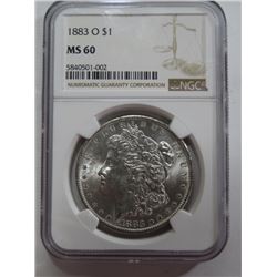 1883 o MS 60 NGC Morgan SIlver Dollar