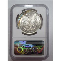 1885 O MS 62 NGC Rainbow Tone Rev. Morgan $1