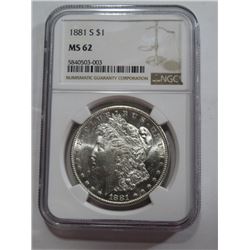 1881 S MS 62 NGC Morgan Silver Dollar