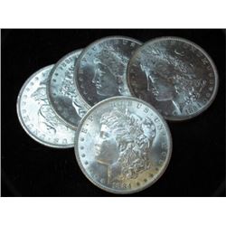 Lot of (5) BU 1800's Morgan Dollars