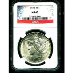 1922 MS 63 NGC Slab Peace Dollar