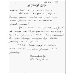 Pat Nixon. A.L.S. from Mrs. Richard Nix