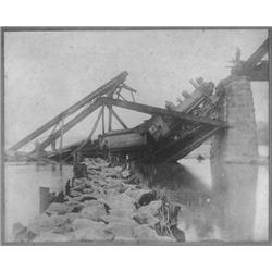 Train Wreck. Large sepia photo c. 1890-