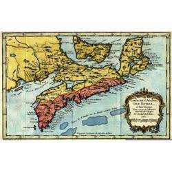 Hand-Colored Map. Of island of Acadia, 