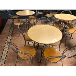 WOOD AND METAL FRAME CAFETERIA SET INC. ROUND TABLE AND 5 CHAIRS