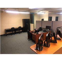 CONTENTS OF AREA INC. 3 PARTITIONS, 4 DESKS, 2 COUNTERS, 8 STENO CHAIRS, LAMPS, DELL MONITORS AND