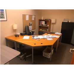 CONTENTS OF ROOM 115 INC. L-SHAPE DESK, ASH BROWN DESK, AND MORE, PHONES, KEYS, FILES, FILE