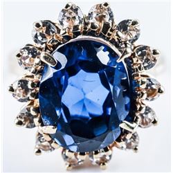 Estate Ring Rose Gold Colour, with Synthetic Blue Sapphire and Swarovski Elements