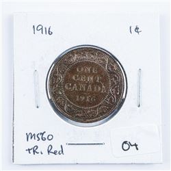 1916 Canada Large Cent MS60. TR Red