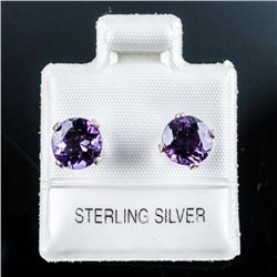 .925 Sterling Silver 1.5ct. Amethyst Earrings. Made in Canada.