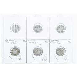 Lot (6) Canada Silver George V 10 Cents