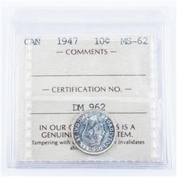 1947 Canada 10 Cents MS62. ICCS