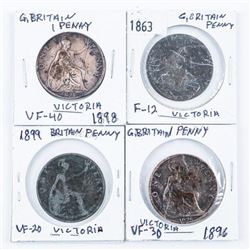 Group of (4) Great Britain 1 Penny 1863, 1896, 1899, 1898 'Victoria'
