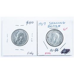 Lot (2) .925 Silver One Shilling Coins 1915 and 1917 (AU)