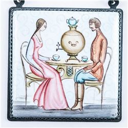 Hand Painted Ceramic with Metal Frame, Bottle Tag (SER)