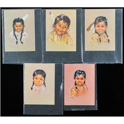 Group of (5) Hand Painted 'Child Portraits' 4x6" C1968
