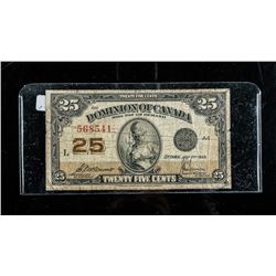 1923 Dominion of Canada 25c Note.