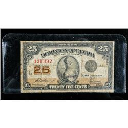 1923 Dominion of Canada 25c Note.