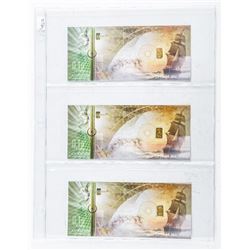 Group (3) 24kt Gold Notes Includes .9999 Fine Pure Gold Bar in Note.