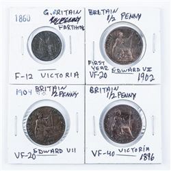 Group of (4) Great Britain Victoria and Edward - 1/2 Penny 1860, 1896, 1902, 1904