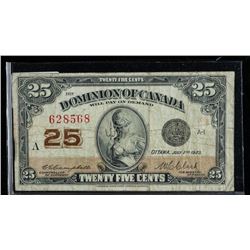 Dominion of Canada 1923 25 Cent. 2 Signatures. (VF)