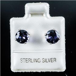 925 Silver Round Stud Earrings, Genuine Lolite. Made in Canada.