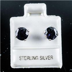 925 Silver Round Stud Earrings, Genuine Lolite. Made in Canada.