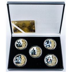 BATMAN 5pc Medallion Set 24kt Gold Plated with Colour LE/C.O.A.