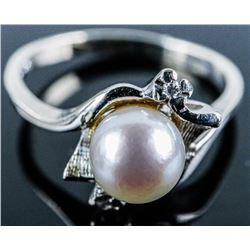 Estate 10kt Gold Ladies Pearl Ring Size 7.5