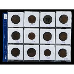Group of (12) Canada Large Cents 1876-1920 Era