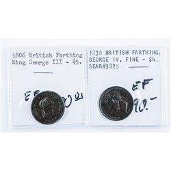 Group of (2) British Farthing 1806 George III, 1830 George VI (EF)
