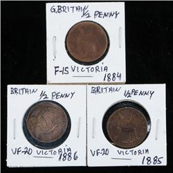 Group of (3) UK 1884-1885-1886 Half Penny VF-F