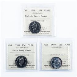 Group of (3) Canada 25 Cent Coins: PL66-PF66 ICCS