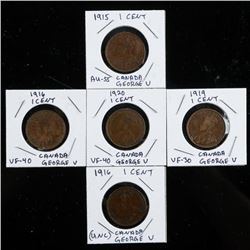 Group of (5) Canada George V Large cents Over 100 Years 1900's