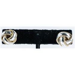 925 Sterling Silver Ball Design Stud Earrings with Gold Accent