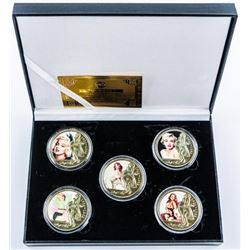 Marilyn Monroe Collection 5 24kt Gold Plated medallions with Colour. with C.O.A. LE 1000