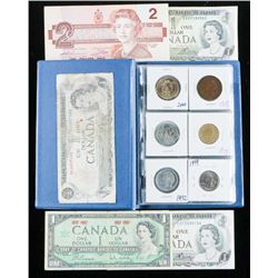 Coin Stock Book with 18 Coins. Includes Silver with Canada Notes