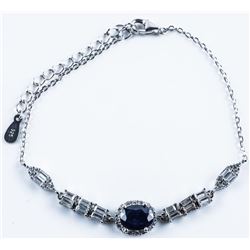 925 Sterling Silver Bracelet with Oval Blue Sapphire and Swarovski Elements