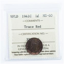 NFLD 1941C 1 Cent Trace Red. MS60 ICCS
