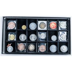 Tray Group of (18) Medals Tokens etc
