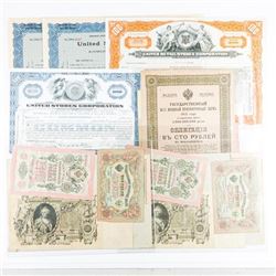 Group of Important Financial Papers, Stock Certs, Russia Note, Share Certs etc 1900's - >