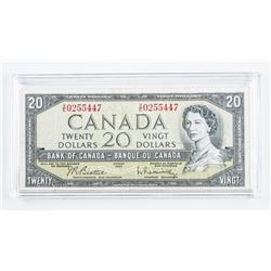 Bank of Canada 1954 Modified Portrait 20.00 Note B/R Cased