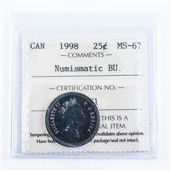 1998 Canada 25 Cent Numismatic BU MS67. ICCS.