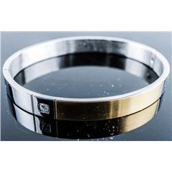 Stainless Steel and Gold Plated Bangle Cuff Bracelet with Swarovski Elements