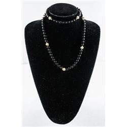 Estate 30" Onyx Bead Necklace with 9 14kt Balls/Clasp