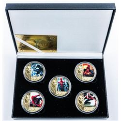 Lot (5) Spiderman 24kt Gold Plated Medallions in Case with COA.