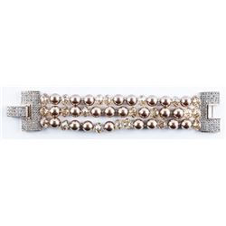 Handmade Fancy Bracelet, 24 Swarovski Pearls (11mm) Bronze Colour and 228 Swarovski Elements 40ct.